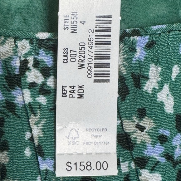 Madewell Ruched Midi Dress Womens 4 Green Floral Scoopneck NEW‎ - Picture 4 of 6